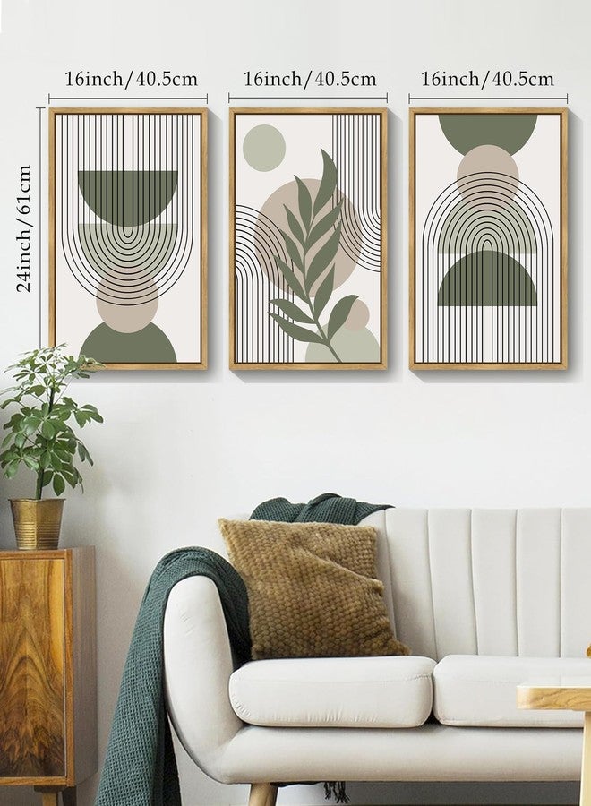 Drsoum 16x24in Large Boho Wall Art Green Sage Decor Framed Wood Modern Bohemian Abstract Geometry Canvas Prints Ready to Hang for Bedroom - Image 5