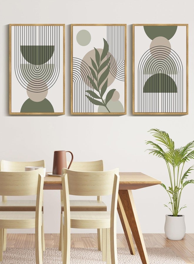 Drsoum 16x24in Large Boho Wall Art Green Sage Decor Framed Wood Modern Bohemian Abstract Geometry Canvas Prints Ready to Hang for Bedroom - Image 3