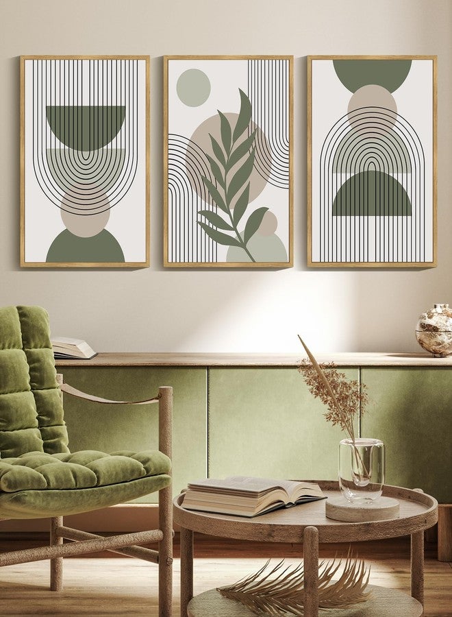 Drsoum 16x24in Large Boho Wall Art Green Sage Decor Framed Wood Modern Bohemian Abstract Geometry Canvas Prints Ready to Hang for Bedroom - Image 4