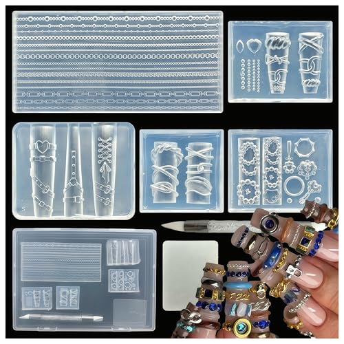 BHCCXZ 5pcs 3D Chain Rope Gel Nail Art Mold Arts Resin Beaded Molds for Accessories Supplies Belt Silicone Tools Nails - Image 1