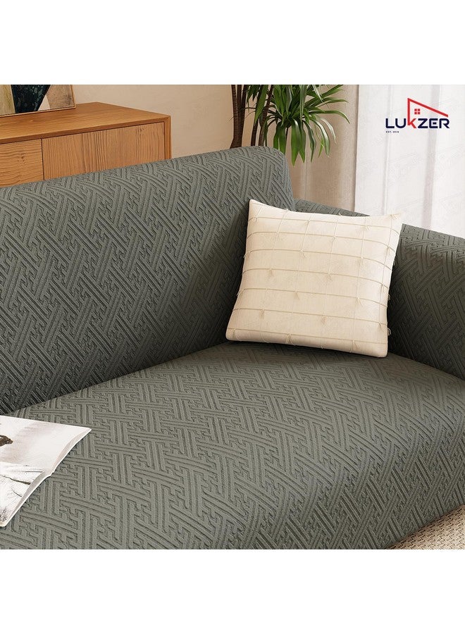 Lukzer غطاء أريكة لوكزر 5 مقاعد بنمط متاهة رمادي داكن باهت | 240 جرام لكل متر مربع ملائم عالميًا من قماش جاكار 3+1+1 لحماية الأريكة | غطاء أريكة مضاد للانزلاق وقابل للغسل (SC-104-05) - Image 5