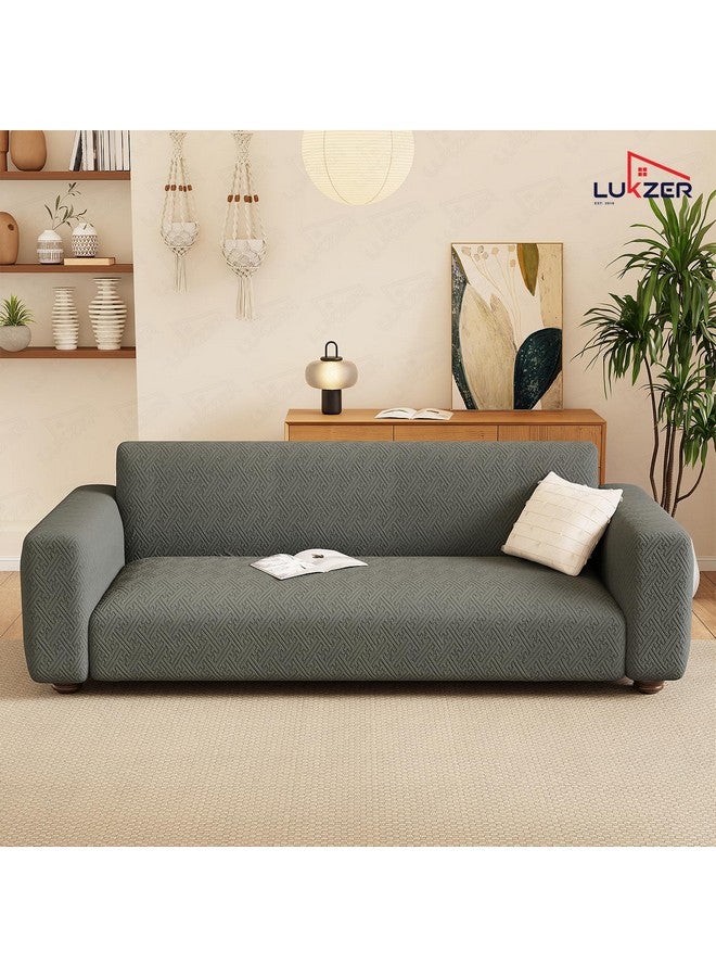 Lukzer غطاء أريكة لوكزر 5 مقاعد بنمط متاهة رمادي داكن باهت | 240 جرام لكل متر مربع ملائم عالميًا من قماش جاكار 3+1+1 لحماية الأريكة | غطاء أريكة مضاد للانزلاق وقابل للغسل (SC-104-05) - Image 4