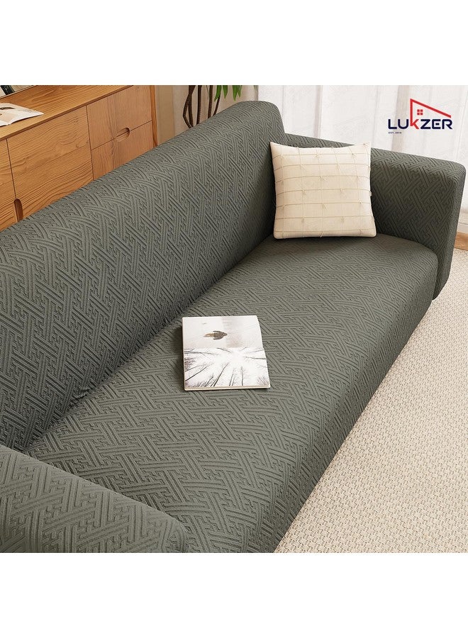 Lukzer غطاء أريكة لوكزر 5 مقاعد بنمط متاهة رمادي داكن باهت | 240 جرام لكل متر مربع ملائم عالميًا من قماش جاكار 3+1+1 لحماية الأريكة | غطاء أريكة مضاد للانزلاق وقابل للغسل (SC-104-05) - Image 3