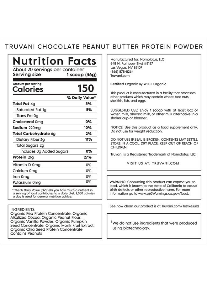 Truvani Vegan Protein Powder | Chocolate Peanut Butter | 20g Organic Plant Based Protein | 20 Servings | Pea Protein for Women and Men | Keto | Gluten & Dairy Free | Low Carb | No Added Sugar - Image 2