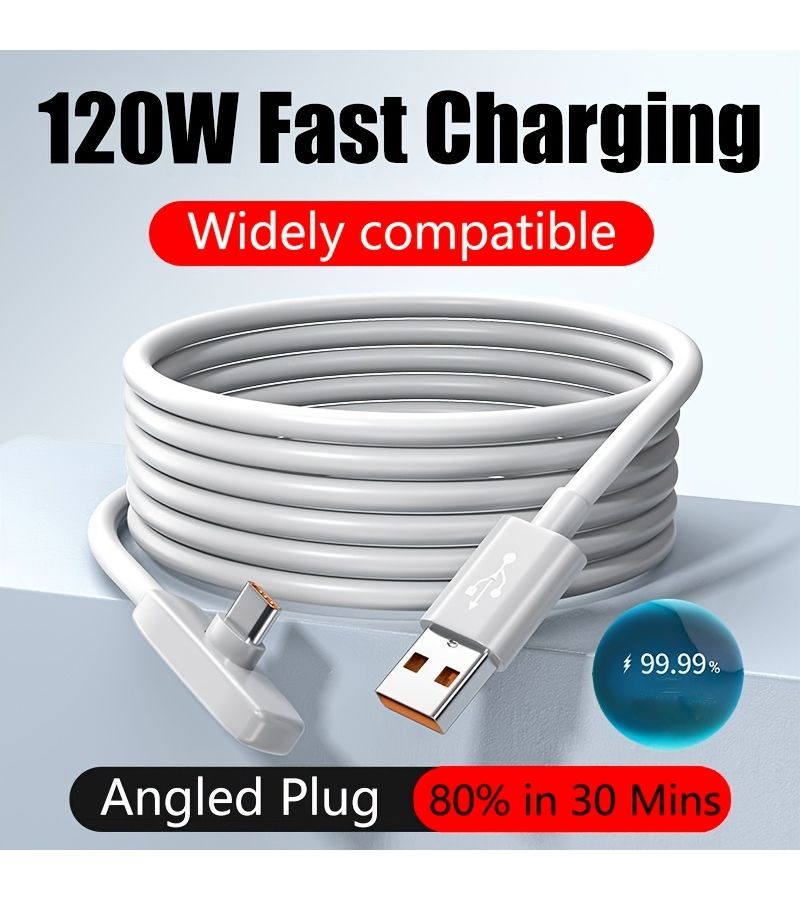 120W Max 6A Fast Charging Cable 90 Degree Right Angle USB C Data Cable Compatible with iPhone iPad MacBook Samsung Xiaomi Huawei 2m 78 7inch - Image 5