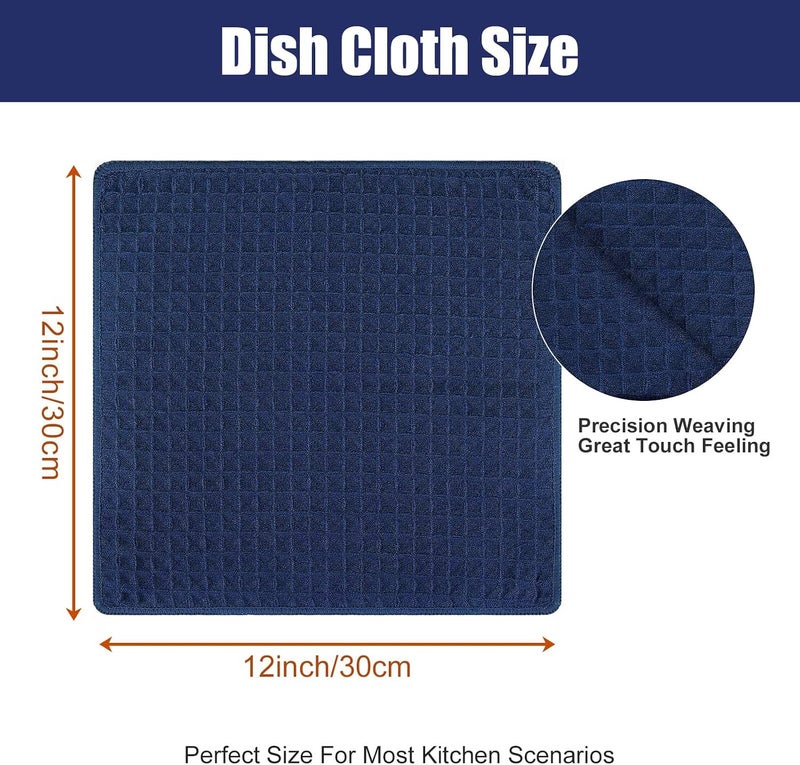 Homaxy Microfiber Waffle Weave Kitchen Dish Cloths, 12 x 12 Inch Ultra Absorbent and Solid Color Dish Towels for Kitchen Fast Drying Dishcloth for Washing Dishes, 6 Pack, Navy Blue - Image 2