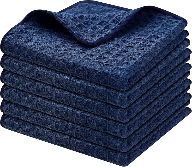 Homaxy Microfiber Waffle Weave Kitchen Dish Cloths, 12 x 12 Inch Ultra Absorbent and Solid Color Dish Towels for Kitchen Fast Drying Dishcloth for Washing Dishes, 6 Pack, Navy Blue - Image 1