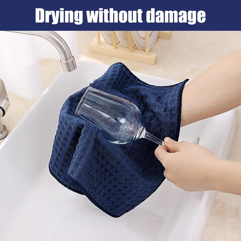 Homaxy Microfiber Waffle Weave Kitchen Dish Cloths, 12 x 12 Inch Ultra Absorbent and Solid Color Dish Towels for Kitchen Fast Drying Dishcloth for Washing Dishes, 6 Pack, Navy Blue - Image 4