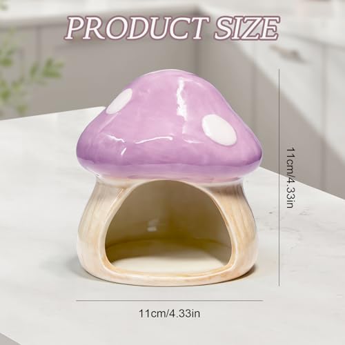 Obantrsz Betta Fish Tank Accessories, Ceramic Mushroom House Aquarium Decor - Cute Purple Hideout Cave Ornament for Small Fish, Shrimp, Goldfish, Hamsters & Reptiles (Purple) - Image 2