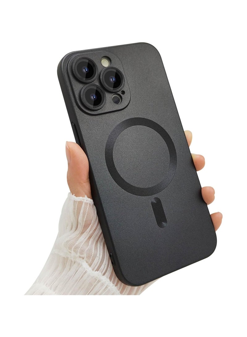 Magnetic case for iPhone 12 Pro Max Phone Case for Women, Matte Luxury Soft Metallic Luster Design with Camera Lens Protector, Compatible with Magsafe Case for iPhone 12 Pro Max 6.7"-Black - Image 1