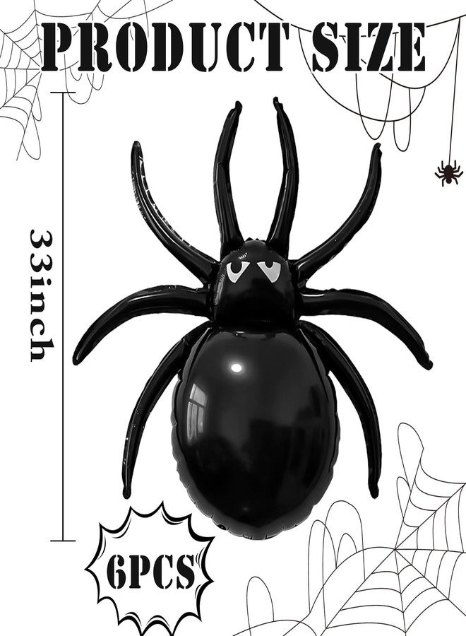 D-Fokes 6 Pcs Halloween Spider Balloons, 33" Giant Black Spider Foil Mylar Balloons, Realistic and Attractive Foil Balloon, For Halloween Party Birthday Haunted House Spooky Decoration Supplies - Image 3