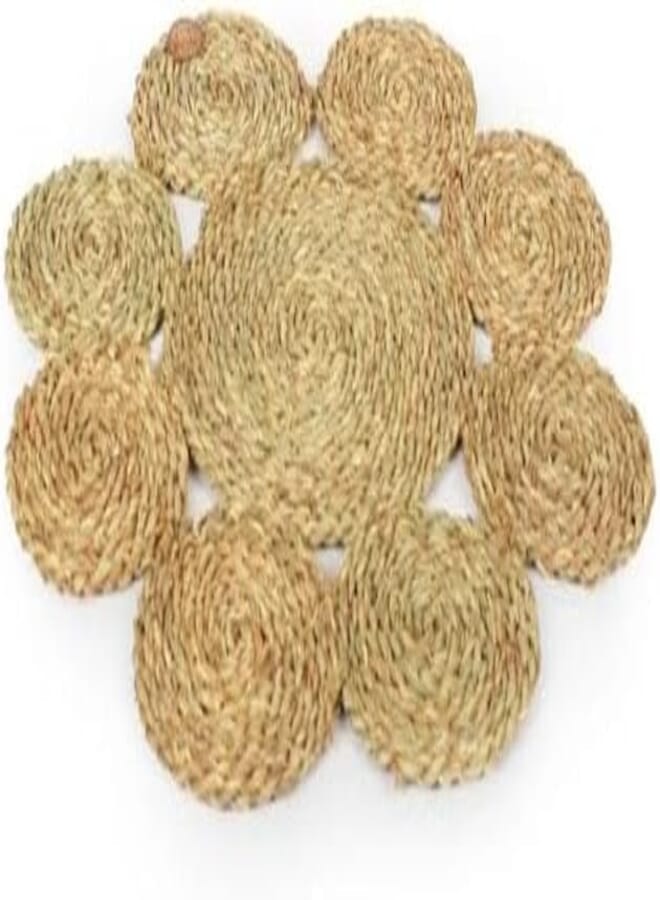 Natural Halfa Grass Woven Table Mat, Flower Design, 45 cm Round