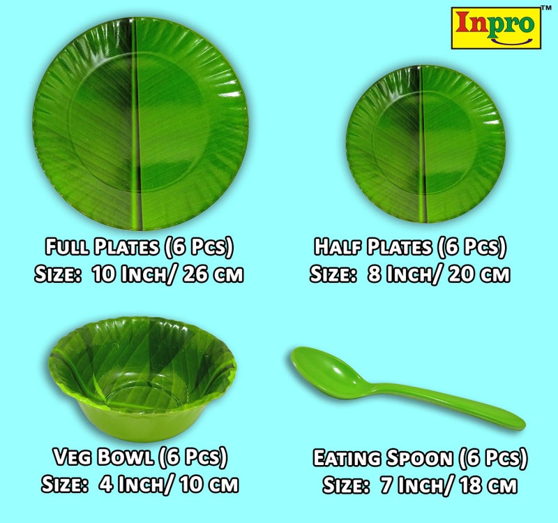 Inpro 24-Piece Melamine Dinner Set Includes 6 Full Plates, 6 Half Plates, 6 Bowls and 6 Spoons- Perfect for Dinning. - Image 2