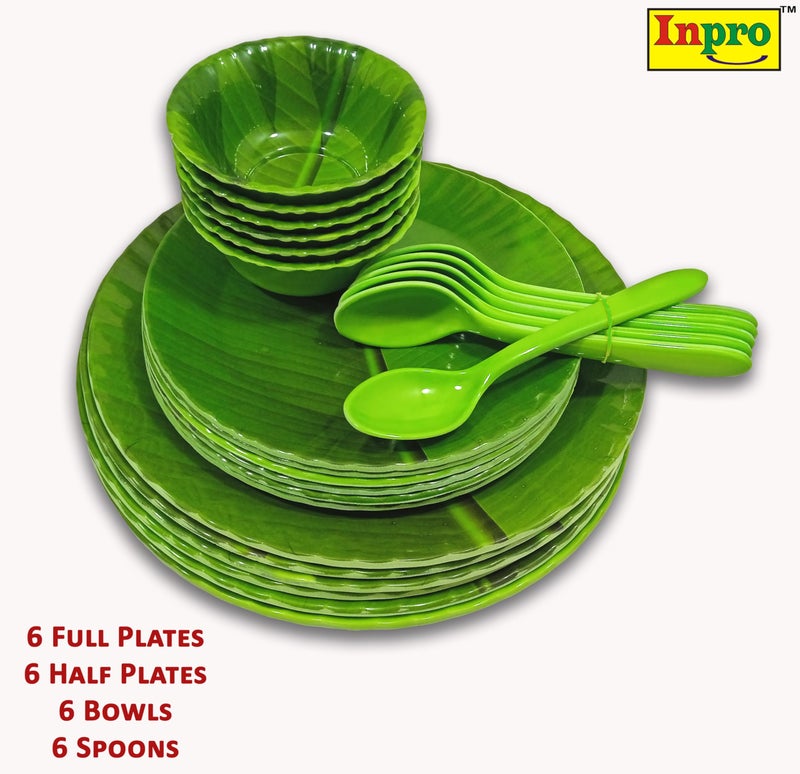 Inpro 24-Piece Melamine Dinner Set Includes 6 Full Plates, 6 Half Plates, 6 Bowls and 6 Spoons- Perfect for Dinning. - Image 4