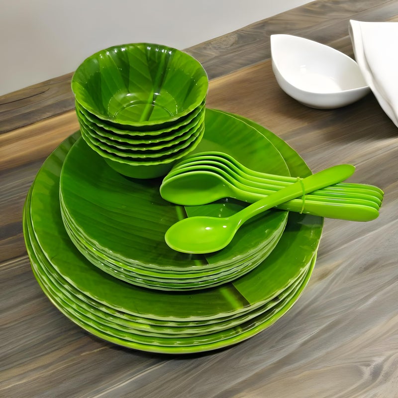 Inpro 24-Piece Melamine Dinner Set Includes 6 Full Plates, 6 Half Plates, 6 Bowls and 6 Spoons- Perfect for Dinning. - Image 1