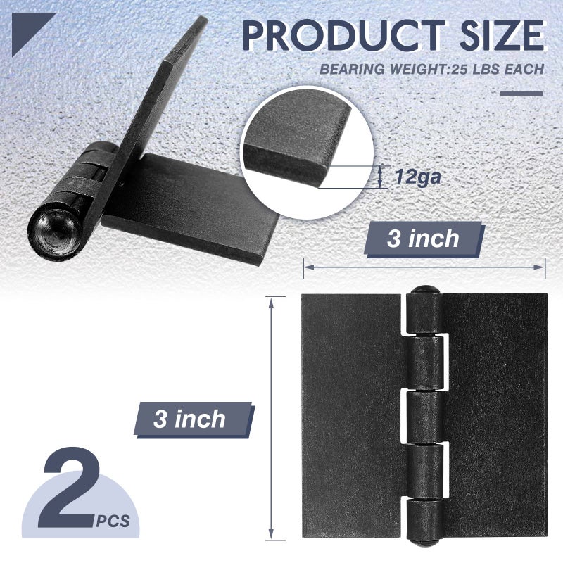 LEIFIDE 2 Pieces 3 Heavy Duty Weldable Hinges 12 Ga Welding Long Lasting Steel Butt Hinge Corrosion And Rust Resistant Metal Weld On Hinges For Trailer Door Gates - Image 2