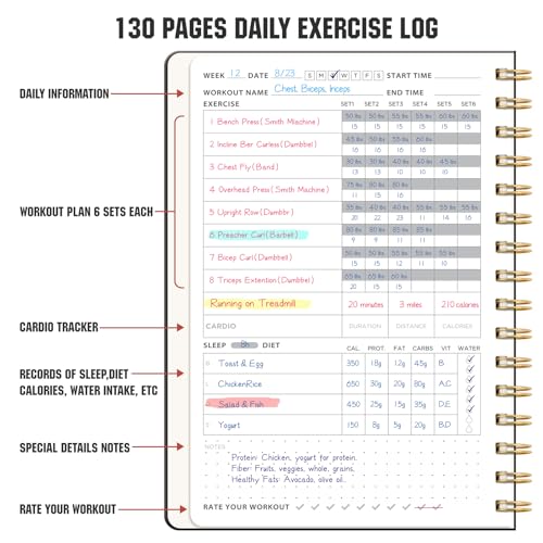 LOAPEM Workout Journal, Fitness Journal for Women & Men, A5 Workout Log Exercise, Fitness Trackers Plan Week With Goals, Calendar, Loss Weight Diet Training, Progress, Gym & Home Workouts (Black) - Image 4