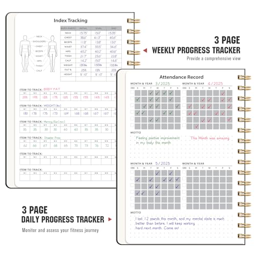 LOAPEM Workout Journal, Fitness Journal for Women & Men, A5 Workout Log Exercise, Fitness Trackers Plan Week With Goals, Calendar, Loss Weight Diet Training, Progress, Gym & Home Workouts (Black) - Image 2
