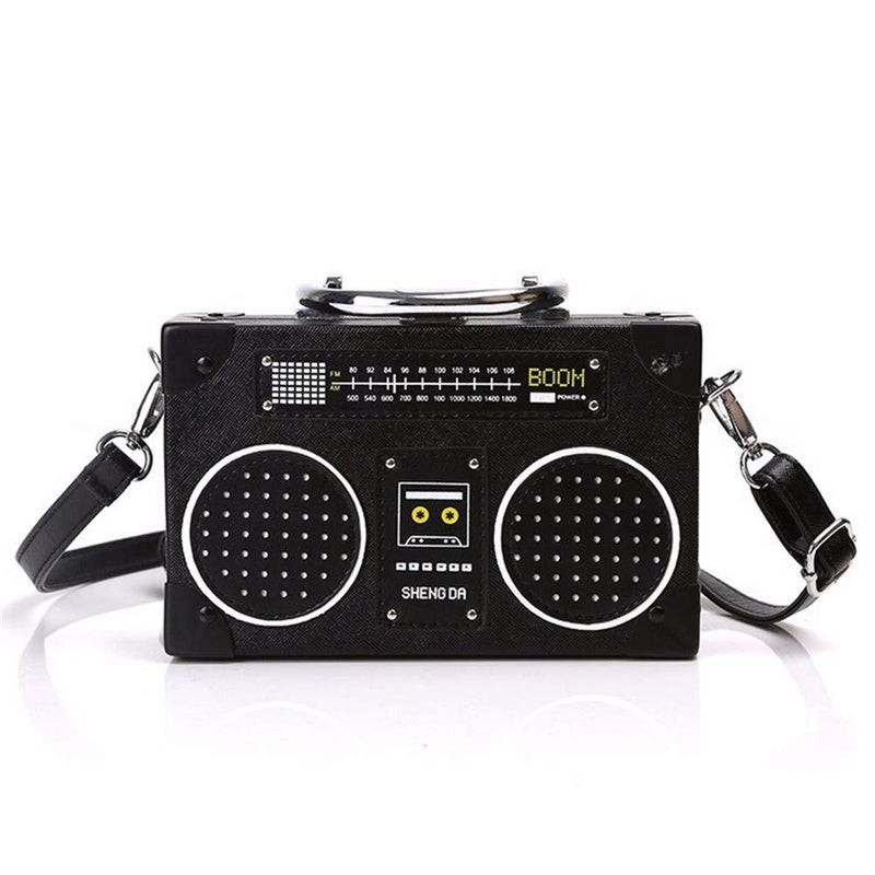 ZaneGear Unique Vintage Radio Shaped Crossbody Bag Women Clip Clasp Shoulder Bag Handbag Black