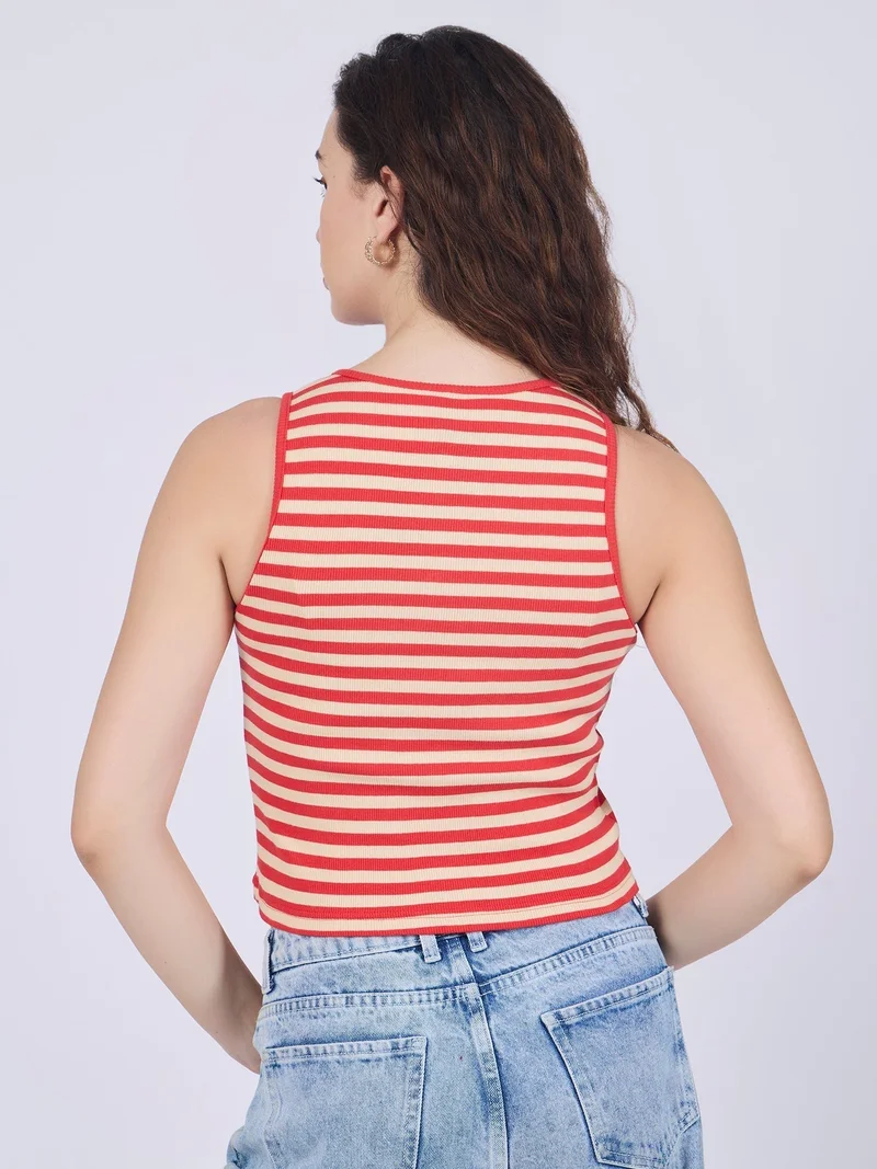 Outzidr  Red Striped Button Down Tank for Women | Best Price UAE