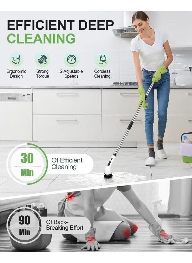 ELTRAZONE Electric Spin Scrubber Cordless Cleaning Brush with 8 Replaceable Brush Heads, 360° Power Scrubber Dual Speed, Adjustable & Detachable Handle for Bathroom, Kitchen, Tiles, Tub, and Floor - Image 4