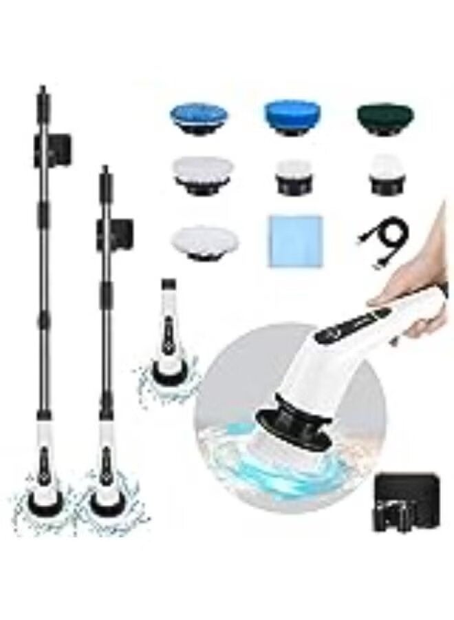 ELTRAZONE Electric Spin Scrubber Cordless Cleaning Brush with 8 Replaceable Brush Heads, 360° Power Scrubber Dual Speed, Adjustable & Detachable Handle for Bathroom, Kitchen, Tiles, Tub, and Floor - Image 2