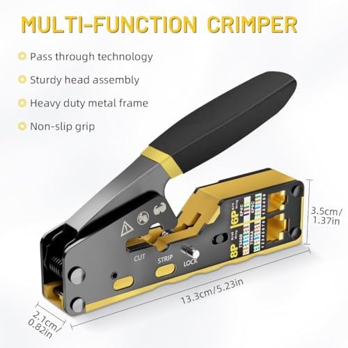 XIKKART RJ45 Crimping Tool Kit | Pass Through Ethernet Crimper for Cat7, Cat6, Cat5 | Network Cable Crimping Tool with 20PCS Cat6 Connectors + 20PCS Boots | RJ11 RJ45 Cable Tester With 9V Battery - Image 5