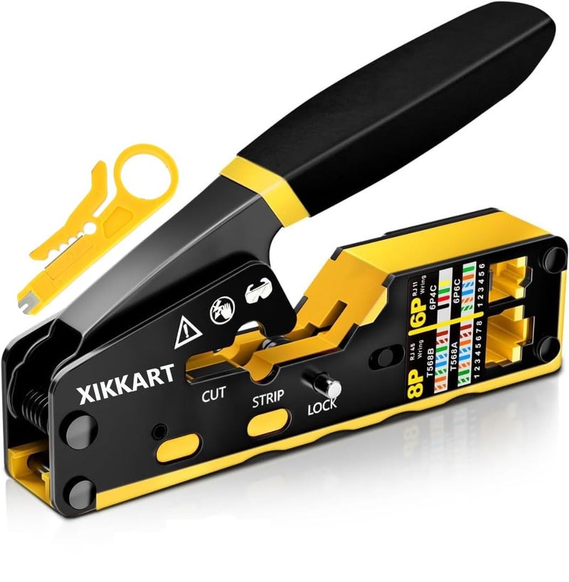 XIKKART RJ45 Crimping Tool Kit | Pass Through Ethernet Crimper for Cat7, Cat6, Cat5 | Network Cable Crimping Tool with 20PCS Cat6 Connectors + 20PCS Boots | RJ11 RJ45 Cable Tester With 9V Battery - Image 2