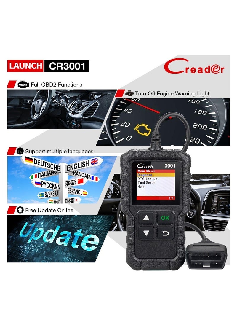 Launch - LAUNCH CR3001 Creader 3001 Code Reader V2.0 Lifetime Free update OBDII/EOBD Read Code Auto Diagnostic Tool DIY OBD Scanner KW590 - Image 1