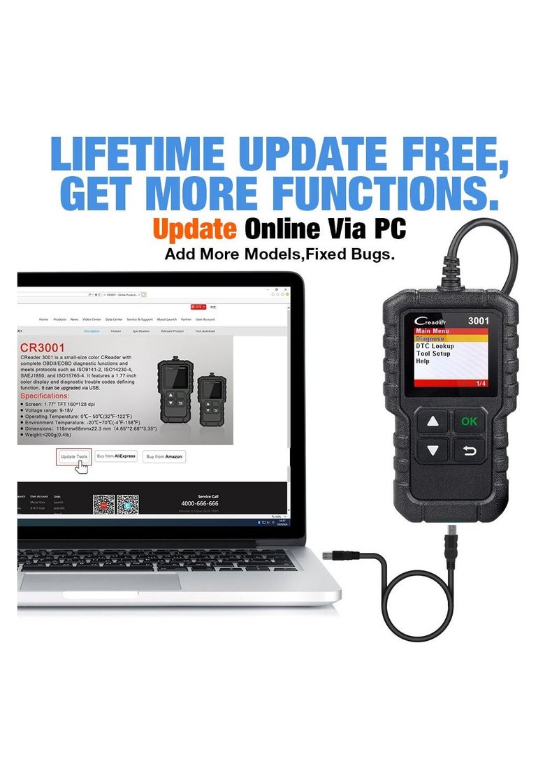 Launch - LAUNCH CR3001 Creader 3001 Code Reader V2.0 Lifetime Free update OBDII/EOBD Read Code Auto Diagnostic Tool DIY OBD Scanner KW590 - Image 1