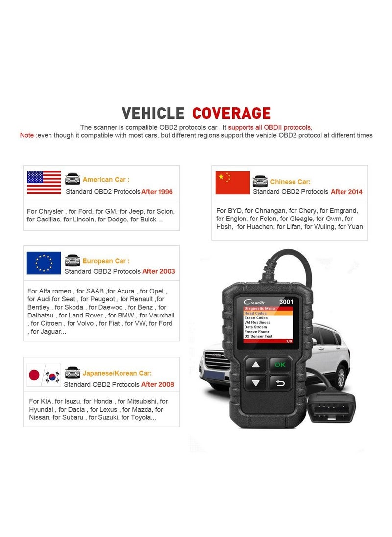 Launch - LAUNCH CR3001 Creader 3001 Code Reader V2.0 Lifetime Free update OBDII/EOBD Read Code Auto Diagnostic Tool DIY OBD Scanner KW590 - Image 1