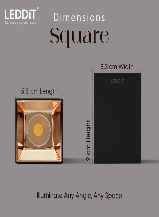 LEDDiT 10W Warm White Square Surface Cylindrical Shape Indoor Ceiling Mounted Spot Light COB Down Light with Aluminium Body - Rose Gold Pack of 2 (with 2 Years Warranty) - Image 4