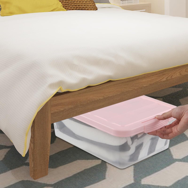 Qqbine 14 Quart Plastic Latching Storage Box, Plastic Underbed Storage Bin with Pink Lids, 2 Packs - Image 5