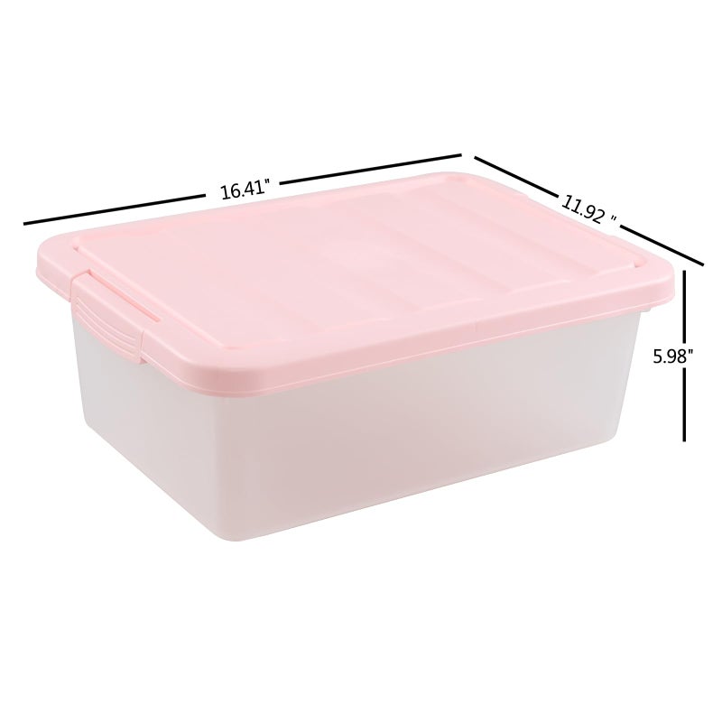 Qqbine 14 Quart Plastic Latching Storage Box, Plastic Underbed Storage Bin with Pink Lids, 2 Packs - Image 2