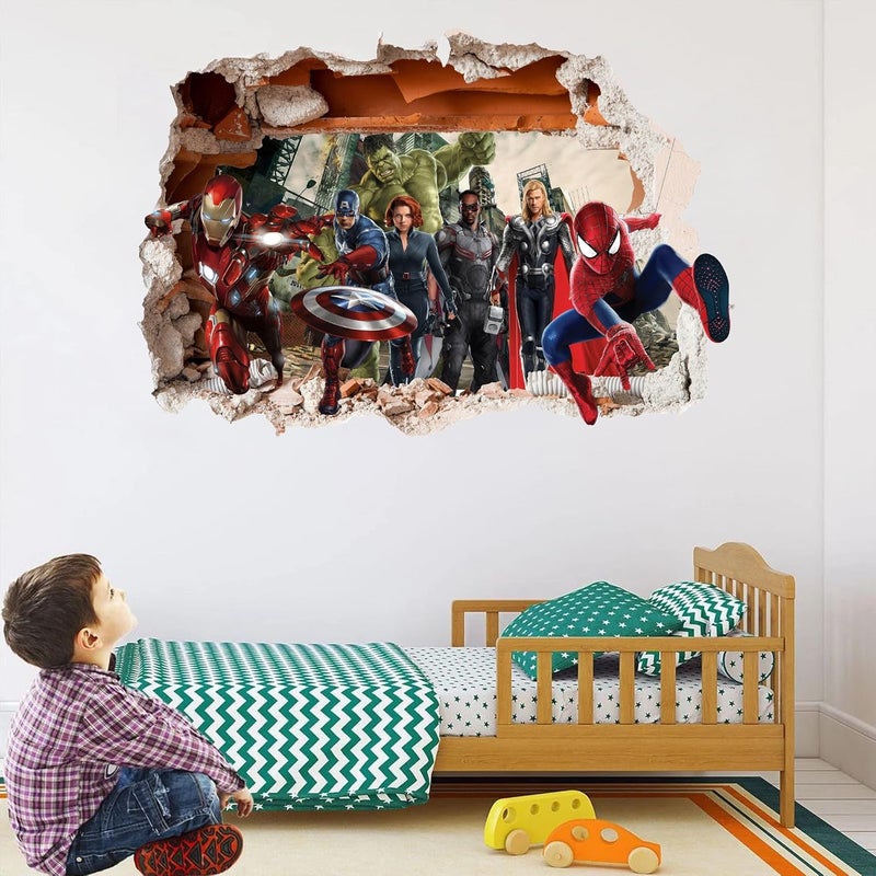 Wthh Superhero Wall Decal Removable Sticker Boys Room Decor Kids Vinyl Wall Sticker - Boys Girls Bedroom Superhero Wall Decor - 32" x 23" (Large) - Image 3