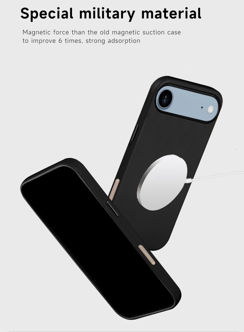 Wtech Apple iPhone 17 Air 5G 2025 Luxury Leather Magnetic Wireless Charging Case Original MagSafe Shockproof Case Cover (MCMPMN) - Black - Image 3