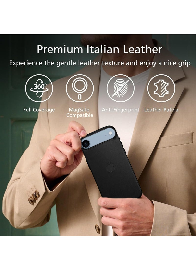 Wtech Apple iPhone 17 Air 5G 2025 Luxury Leather Magnetic Wireless Charging Case Original MagSafe Shockproof Case Cover (MCMPMN) - Black - Image 4