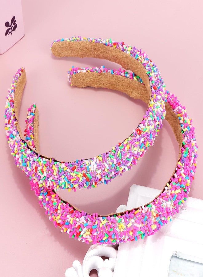 Vovii Candy Headbands for Women Girls, Sprinkle Donut Fun Candy Hair Accessories for Women's Hair Non Slip, Colorful Glitter Thin Padded Headbands for Women (2Pcs) - Image 2
