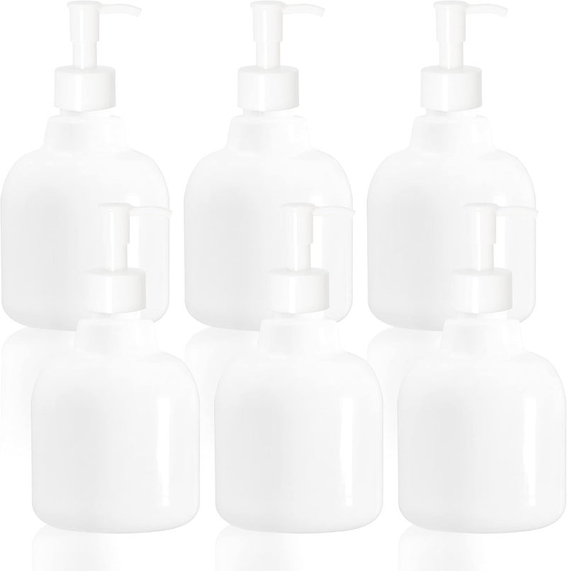 Youngever 6 Pack Plastic Pump Bottles 16 Ounce, Refillable Plastic Pump Bottles with Travel Lock (White)