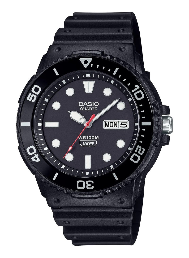 CASIO ساعة أنالوج كوارتز بقرص أسود وحزام ريزين MRW-230H-1E1