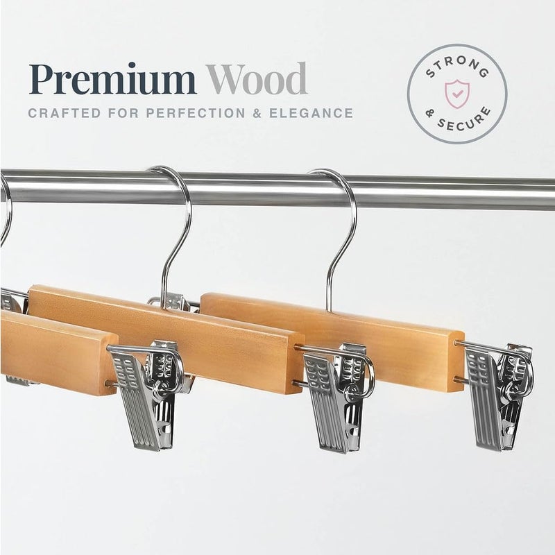 Home-it 10 PACK Wood skirt hangers with Clips or pants hangers with clips (Natural color) pant hangers High Quality trouser hangers - Image 5