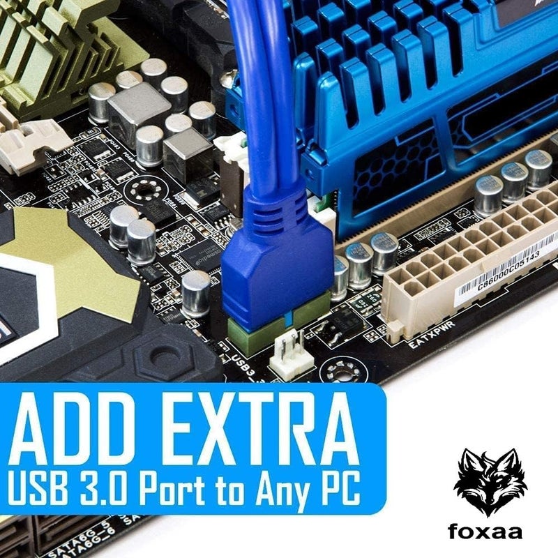 foxaa 2-Port USB 3.0 PCI Back Panel Bracket Cable – Dual USB A Female to 20-Pin Motherboard Header, 50cm High Speed 5Gbps Extension for Desktop PC Case (Blue) - Image 3