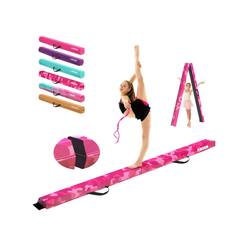 AWSUM Folding Gymnastics Balance Beam, 6ft Toddler Balance Beam w/Carry Handles Anti-Slip Base for Kids, Beginners & Professional - Image 1