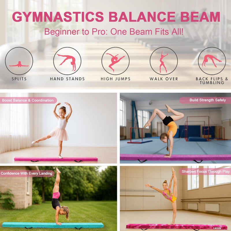 AWSUM Folding Gymnastics Balance Beam, 6ft Toddler Balance Beam w/Carry Handles Anti-Slip Base for Kids, Beginners & Professional - Image 2