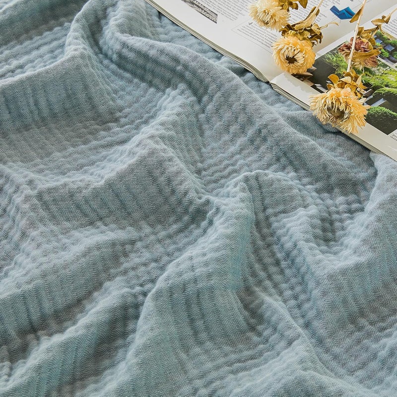 EMME Cotton Muslin King Blanket Bed Layering Bedspread Coverlet Breathable Gauze Blanket Soft Lightweight (Heather Teal, 108"x90") - Image 1
