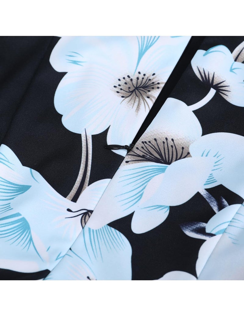 DRESSTELLS Cocktail Womens Floral Dresses for Wedding Guest Semi Formal Spring Summer Easter Modest Church Tea Party Retro Dress Print Black Blue White Flower L - Image 5