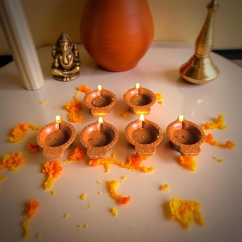 Ayunix Water Sensor Diya | E- Diya, No-Oil, No-Electricity Warm Orange Ambient Lights| Eco-Friendly for Home, Pooja, and Outdoor Decor Ideal for Festivals and Diwali (Pack of 6) - Image 3