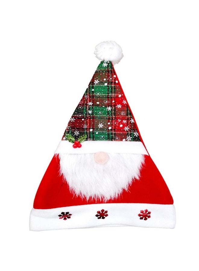 1 red cloth tartan hat with stars and snowflakes, cotton material - Image 1