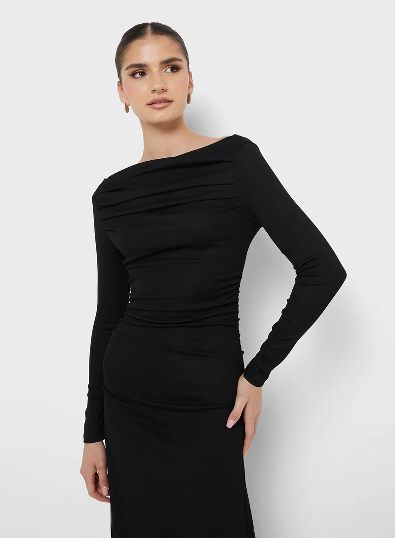 Ginger Black Ruched Midi Dress