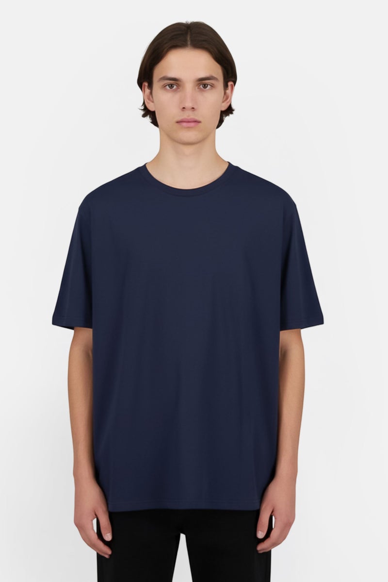 Fudo Men Crew Neck Short Sleeve Solid T-Shirt, Navy - Image 1